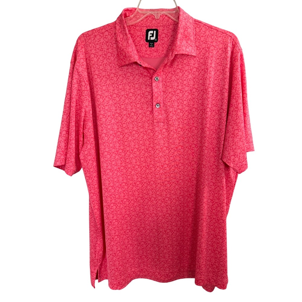 FootJoy Painted Floral Golf Polo Shirt Men 2XL Pink Sporty Athletic